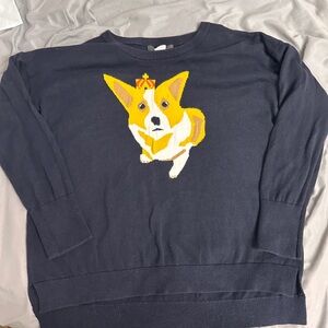 French Connection Navy Sweater with Yellow Dog Design Size XS